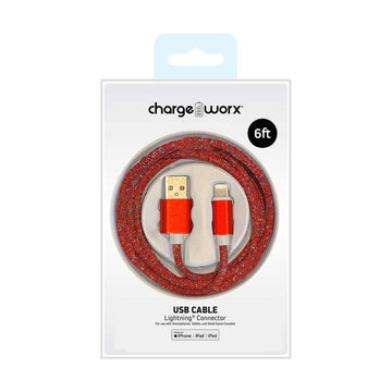 ChargeWorx FlexKnit 6 ft Lightning to USB Type-A Male Cable - Red/White
