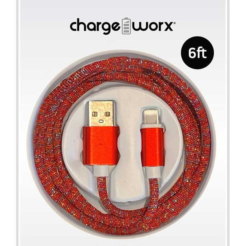 Cable Lightning a USB tipo A macho ChargeWorx FlexKnit de 6 pies (rojo/blanco) 