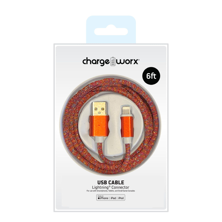 ChargeWorx FlexKnit 6 ft USB Type-C to USB Type-A Male Cable - Rose Gold/Orange