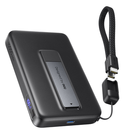 INIU PX51-Qi2 Magnetic Power 10000mAh Ultra Compact Portable Charger Bank with Foldable Stand - Black