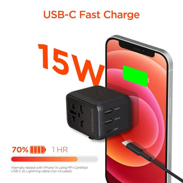 HyperGear WorldCharge Universal Travel Adapter with USB-C - Black