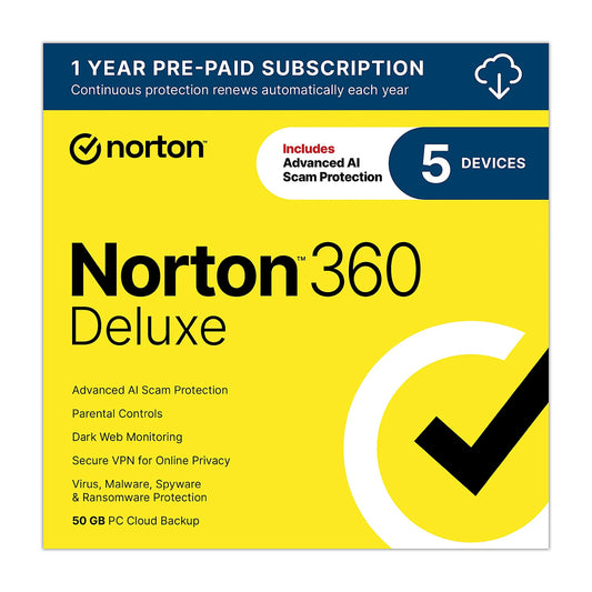 Norton 360 Deluxe Parental Controls & Firewall Antivirus Software for 5 Devices, 1 Year-Digital Download