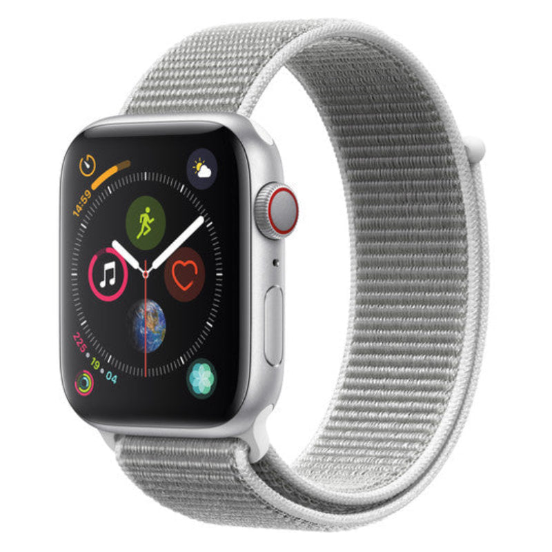 Apple Watch Series 4 (GPS + Cellular) 44mm Silver Aluminum Case with Seashell Sport Loop - Silver Aluminum