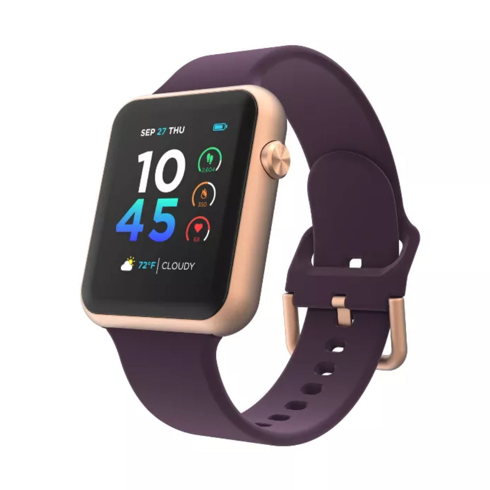 iTouch Air 4 Unisex 41mm Rose Gold Metal Alloy Case Smartwatch with Purple Silicone Strap - Bluetooth