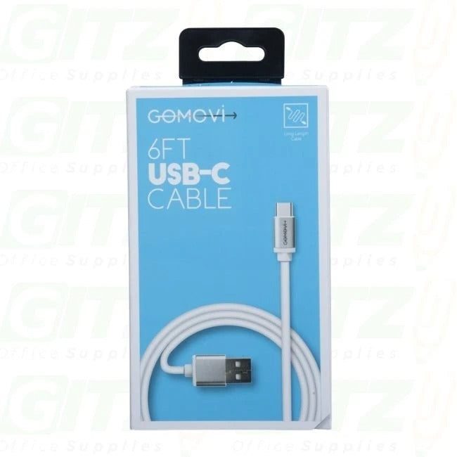 Cable USB-C GoMovi de 6 pies con punta de metal, color blanco