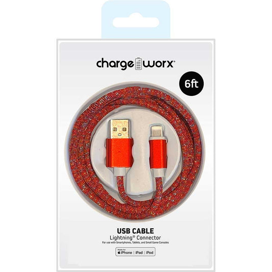 Cable Lightning a USB tipo A macho ChargeWorx FlexKnit de 6 pies (rojo/blanco) 