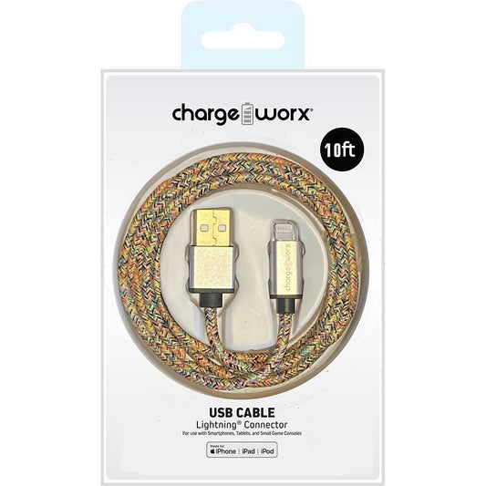 ChargeWorx Elements 10 ft Lightning to USB Type-A Male Cable - Multicolor