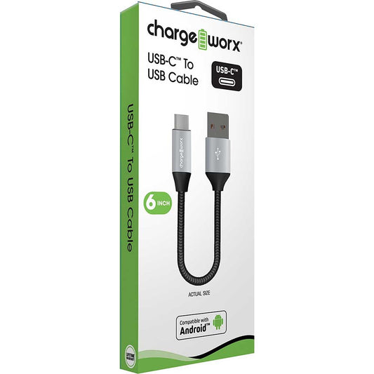 Cable USB-C tipo C a USB tipo A macho ultracompacto de 6 pies ChargeWorx - Negro 