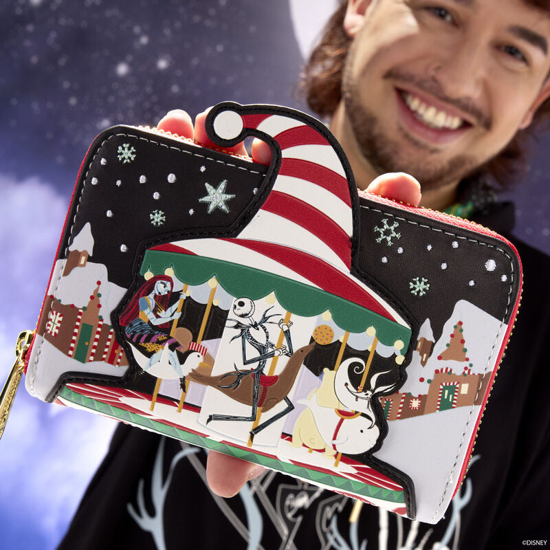 Loungefly Disney Nightmare Christmas Candy Cane Carousel Zip Around Wallet- Multicolor