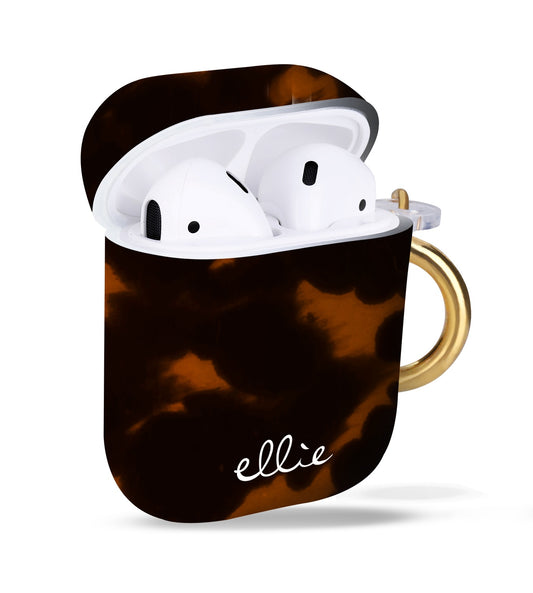 Ellie Los Angeles Tortoise Shell Case with Gold Clip for Apple AirPods 1 and 2 - Multicolor