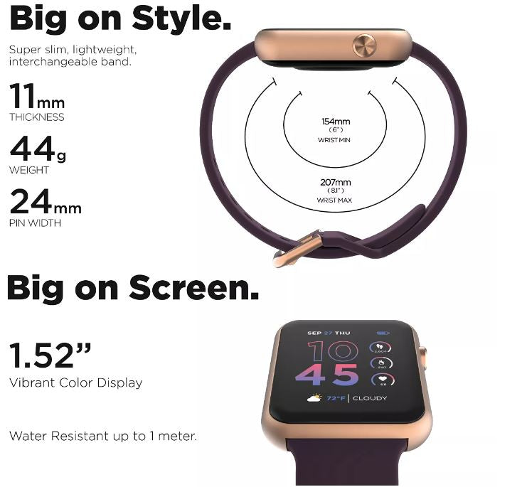 Reloj inteligente unisex iTouch Air 4 de 41 mm con caja de aleación de metal en oro rosa y correa de silicona morada - Bluetooth