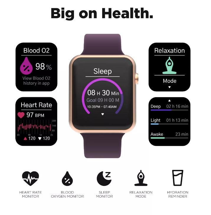 iTouch Air 4 Unisex 41mm Rose Gold Metal Alloy Case Smartwatch with Purple Silicone Strap - Bluetooth