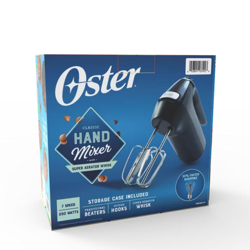 Batidora de mano clásica de 7 velocidades Oster 2109597 con batidor Super Aerator, color negro