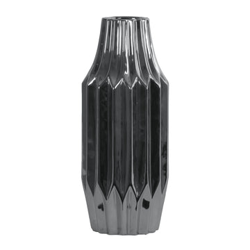 Urban Trends Collection 12" Round Ceramic Vase with Broad Mouth - Silver/Polished Chrome