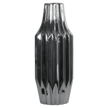 Urban Trends Collection 15" Round Ceramic Vase with Broad Mouth - Silver/Polished Chrome