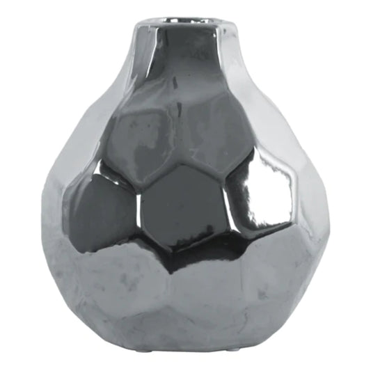 Urban Trends Collection 7" Round Bellied Ceramic Vase with Short Neck - Silver