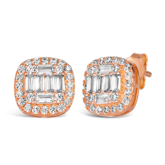 Anna Zuckerman Grace 25 Women's 3 ct. Diamond Crystalline Cut Stone Stud Earrings in Rose Gold-Plating over 925 Sterling Silver