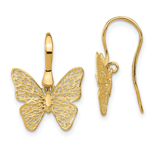 14K Leslie's Women's Filigree Butterfly Drop and Dangle Earrings in 14k Yellow Gold