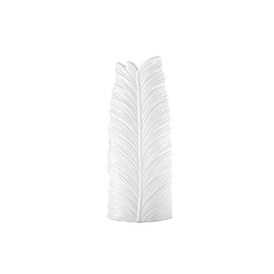 Urban Trends Collection 20" Tall Oval Ceramic Vase with Thick Layered Tropical Leaf Fence Pattern - White