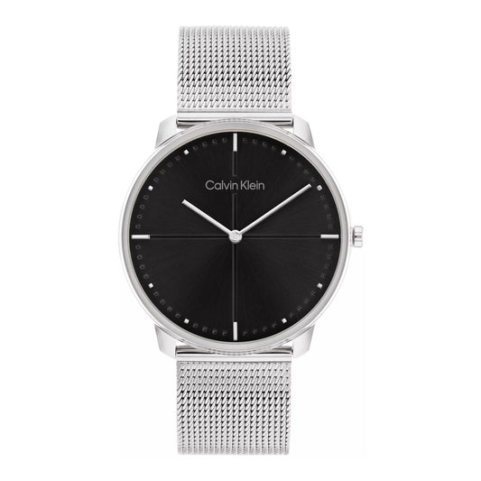 Calvin Klein Iconic Unisex 40mm Quartz Stainless Steel Silver Bracelet Watch - Black Dial