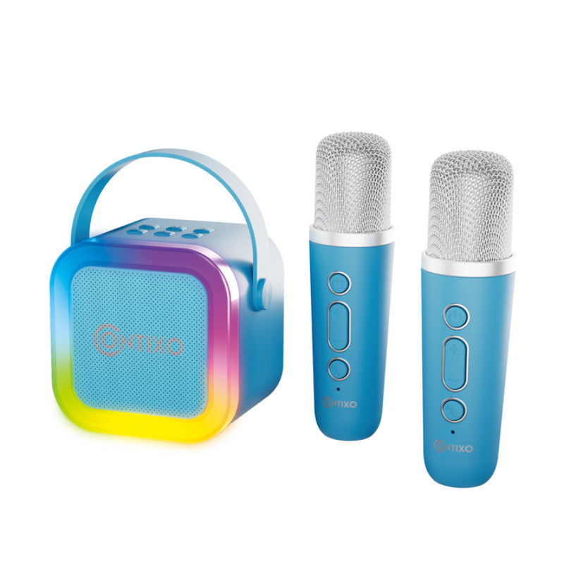 Bundle: Contixo 10" Kids Tablet + Contixo KB2 Kids Wired Over-the-Ear Headphones + Contixo Kids Bluetooth Karaoke Speaker with Two Wireless Microphones - Blue