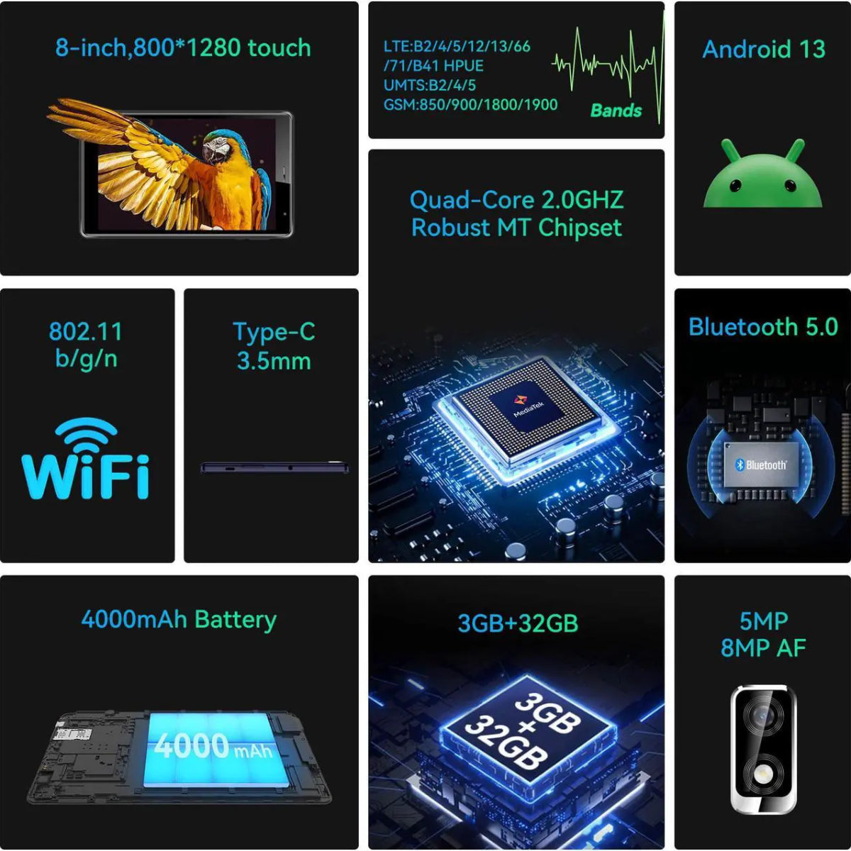 Foxx V8 8" Tablet - Quad-Core with 3GB Memory - 32GB Storage - Black