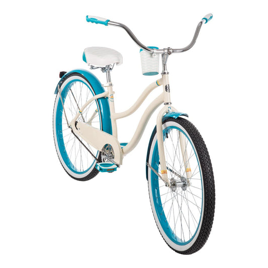 Bicicleta de paseo para mujer Huffy Good Vibrations de 26", color blanco y azul