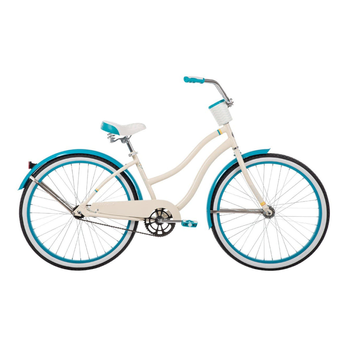 Bicicleta de paseo para mujer Huffy Good Vibrations de 26", color blanco y azul