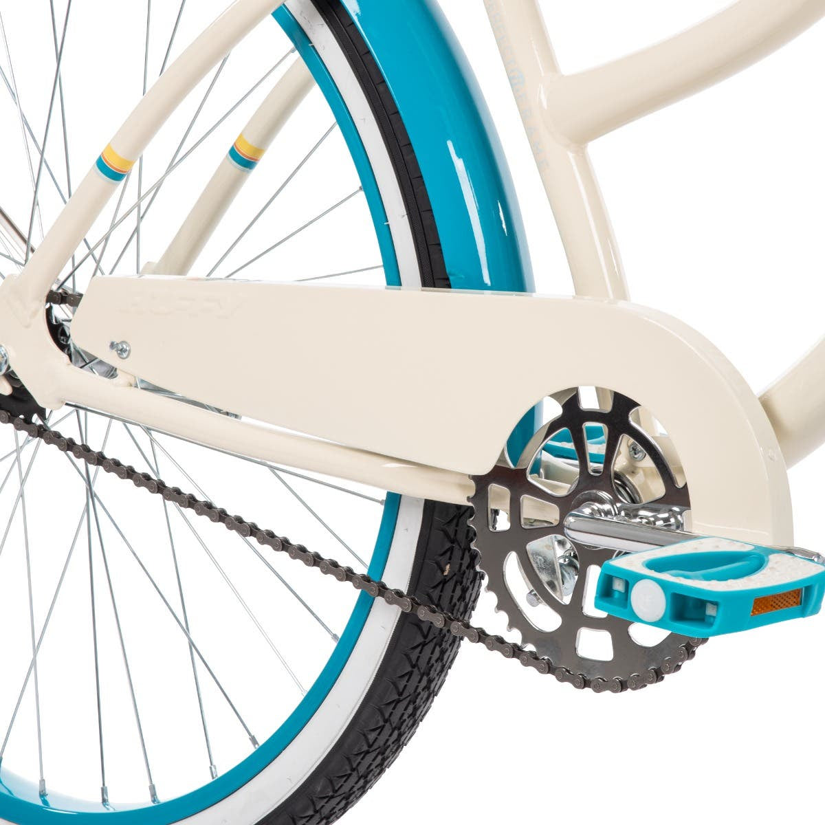 Bicicleta de paseo para mujer Huffy Good Vibrations de 26", color blanco y azul