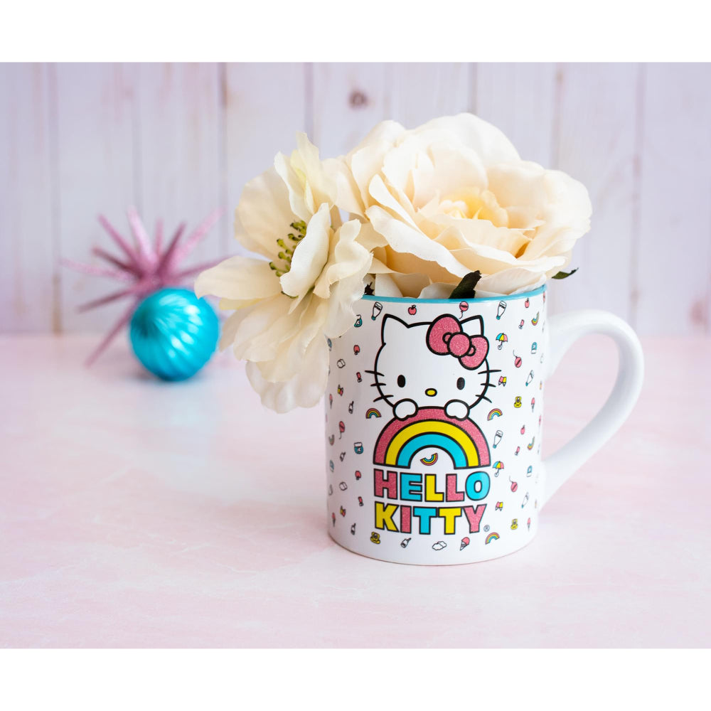 Sanrio Hello Kitty Rainbow Glitter 14 oz Ceramic Mug - Multicolor