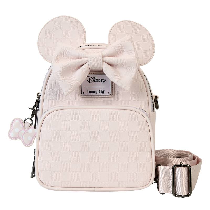 Disney Minnie Mouse Checkered Texture Convertible Mini Backpack and Crossbody Bag - Pink