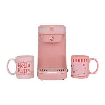 Uncanny Brands CM3KITHK1 Hello Kitty Single Cup Coffee Maker Gift Set with 2 Mugs - Peach