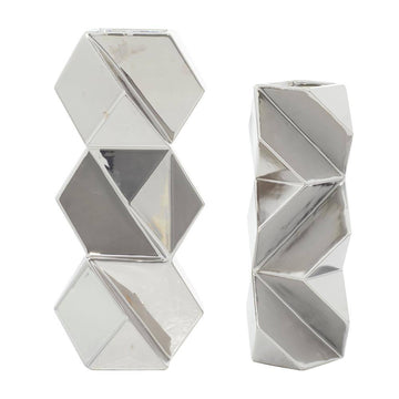 UMA Enterprises Contemporary Ceramic Vase (Set of 2) - Silver