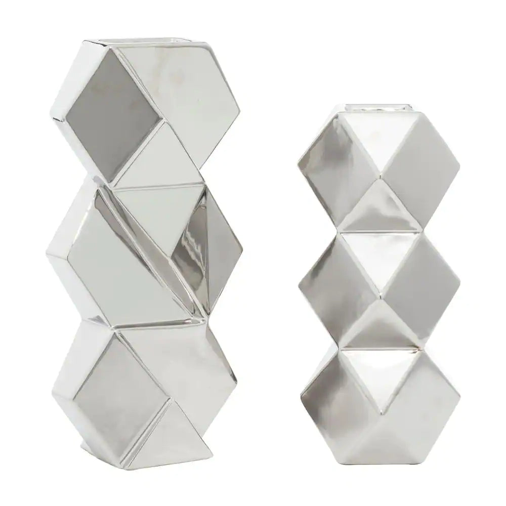 UMA Enterprises Contemporary Ceramic Vase (Set of 2) - Silver