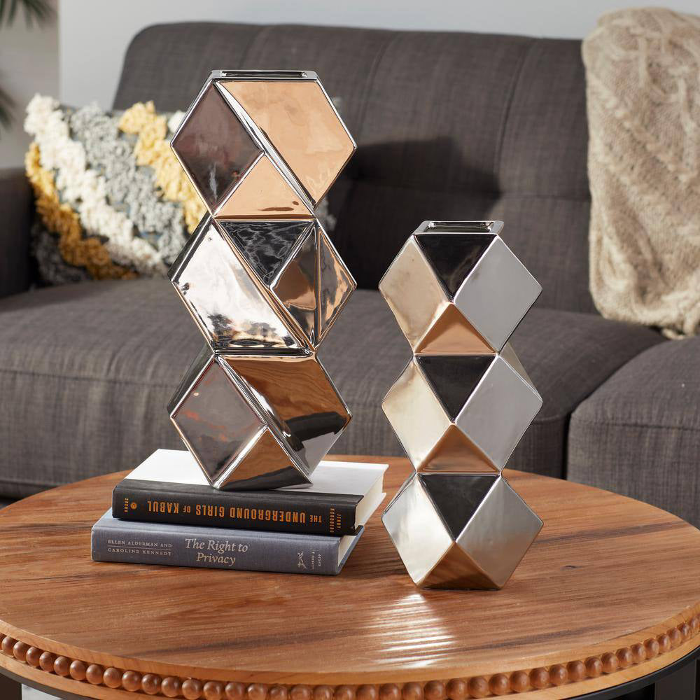 UMA Enterprises Contemporary Ceramic Vase (Set of 2) - Silver