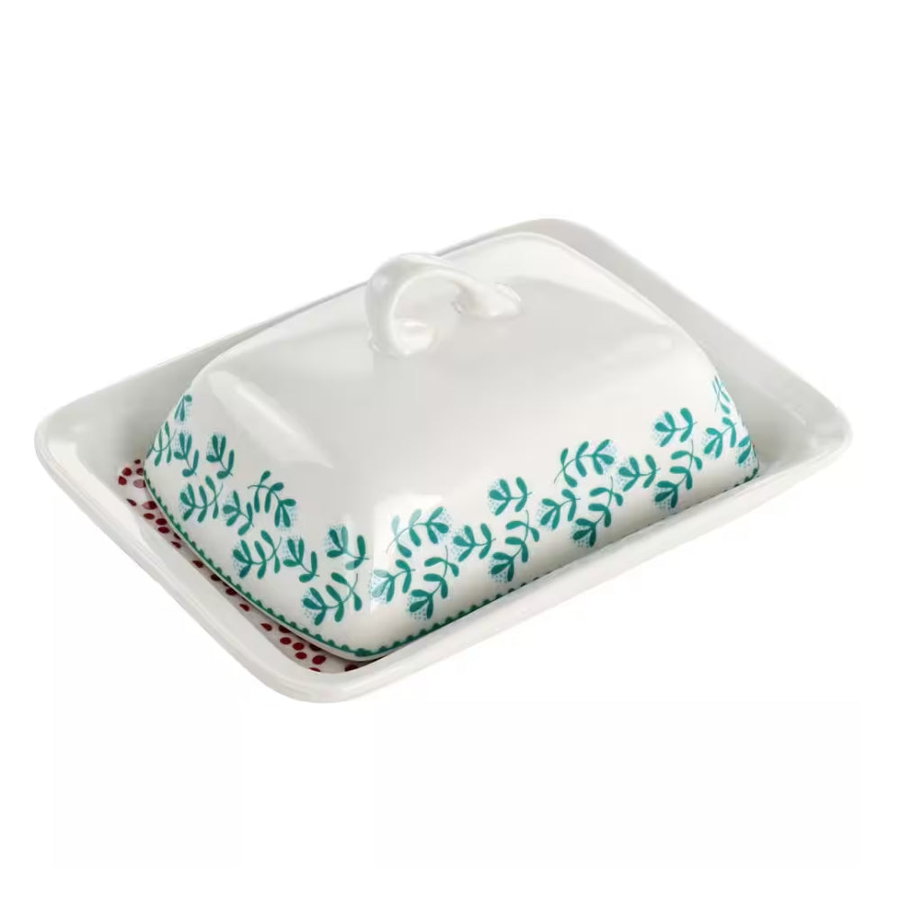 Gibson Home Village Vines Fine Ceramic Butter Dish (2-Piece) - White