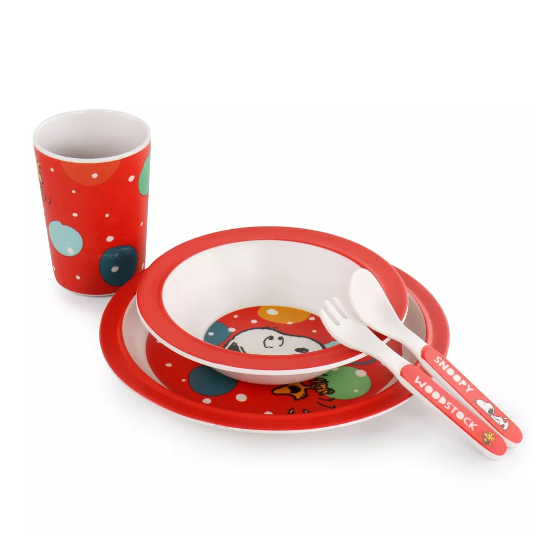 Gibson Peanuts Fun Times Bamboo Melamine Dinnerware Set (5-Piece) - Red