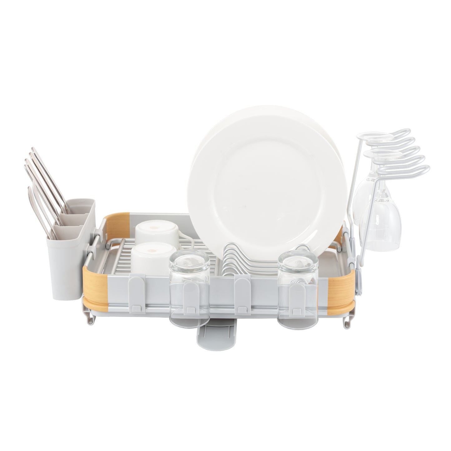 Appliance Basics 035C Aluminum Single-Tier Dish Drying Rack with Wine Glass Holder - White