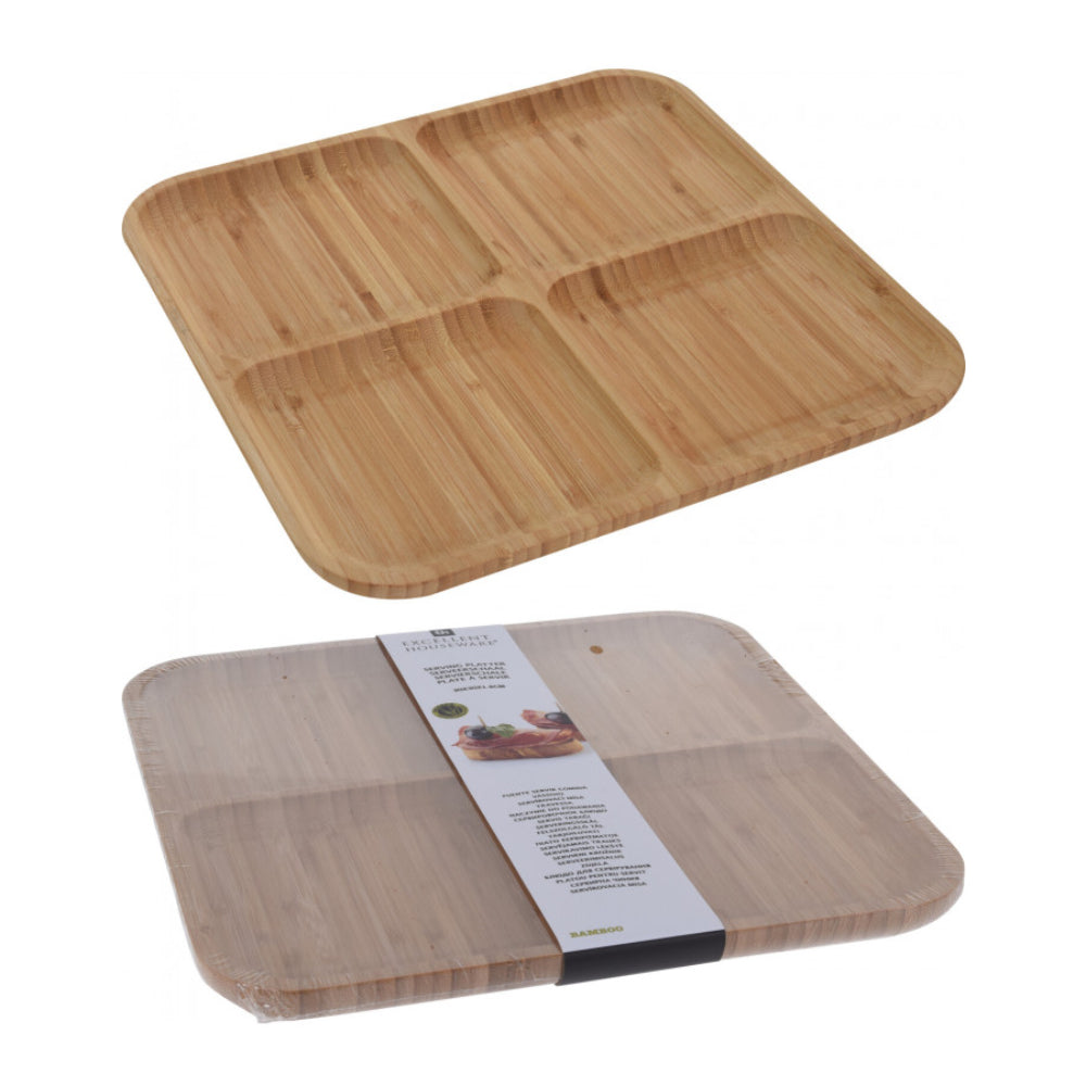 Koopman Bamboo Plate with 4 Compartments, Brown