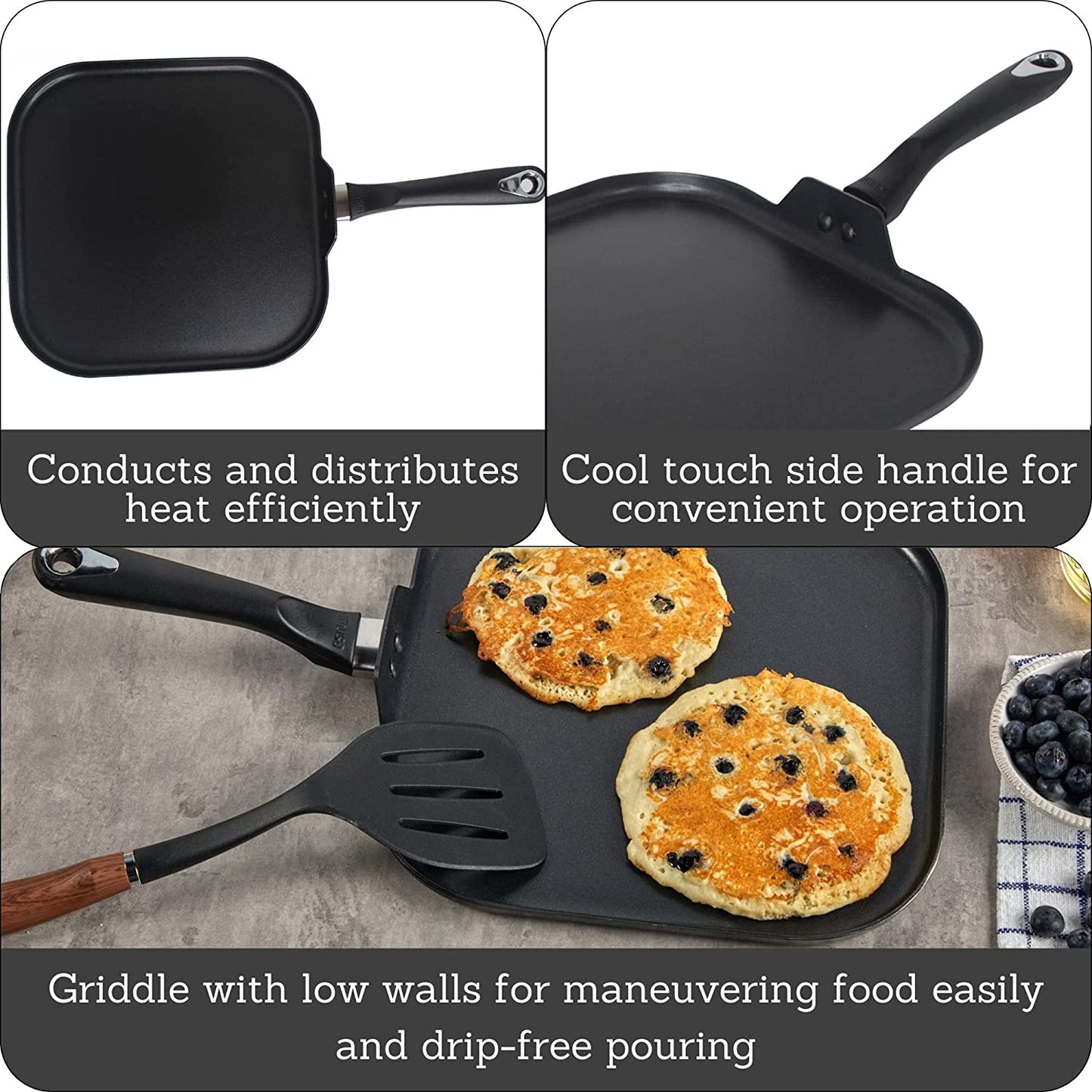 IMUSA 11" Square Bistro Griddle with Bakelite Handle - Black