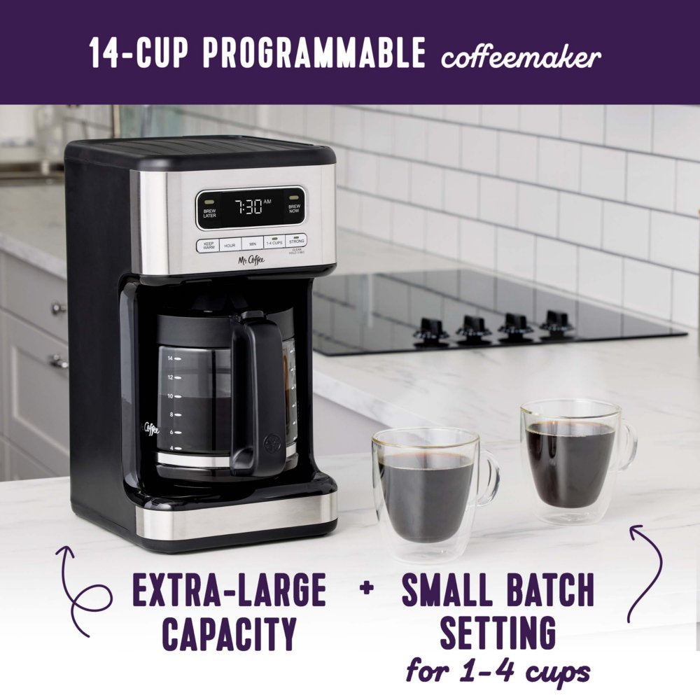 Mr. Coffee 2143561 14-Cup Programmable Coffee Maker - Black/Stainless Steel