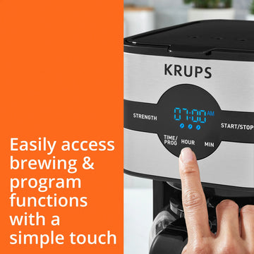 Cafetera de goteo digital Krups KM205D50 Simply Brew de 10 tazas, color negro y acero inoxidable