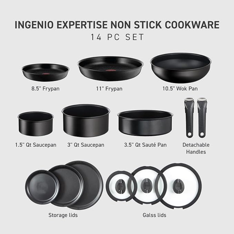 Batería de cocina antiadherente T-fal Ingenio Expertise (juego de 14) - Negro ónix