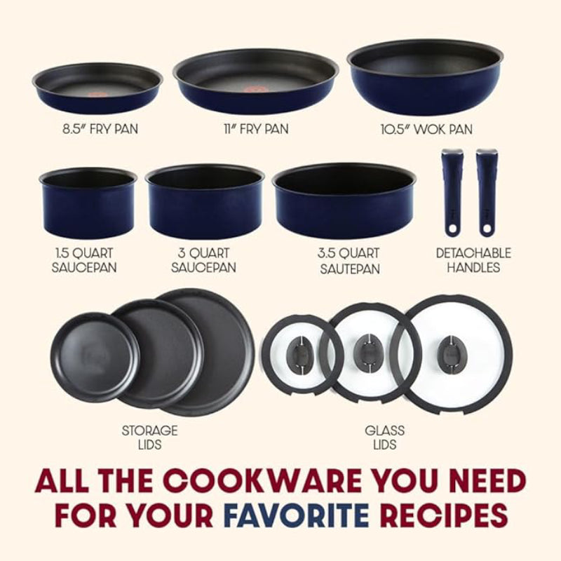 T-fal Ingenio Expertise Non-Stick Cookware (Set of 14) - Cobalt Blue