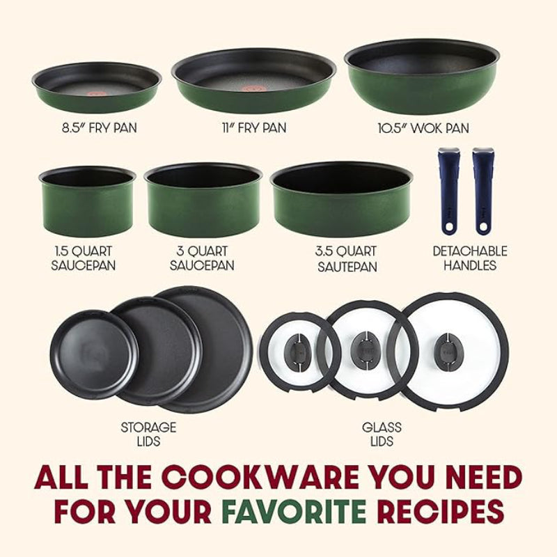 T-fal Ingenio Expertise Non-Stick Cookware (Set of 14) - Forest Green