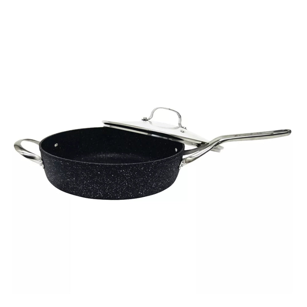 Sartén antiadherente de aluminio Starfrit The Rock de 11" con tapa de vidrio - Negro/Plateado