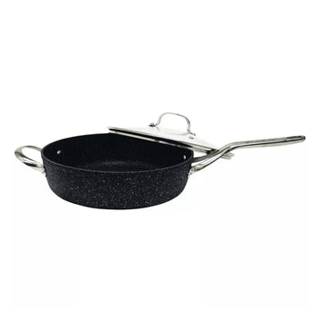 Starfrit The Rock 11" Aluminum Non-Stick Deep Fry Pan with Glass Lid - Black/Silver