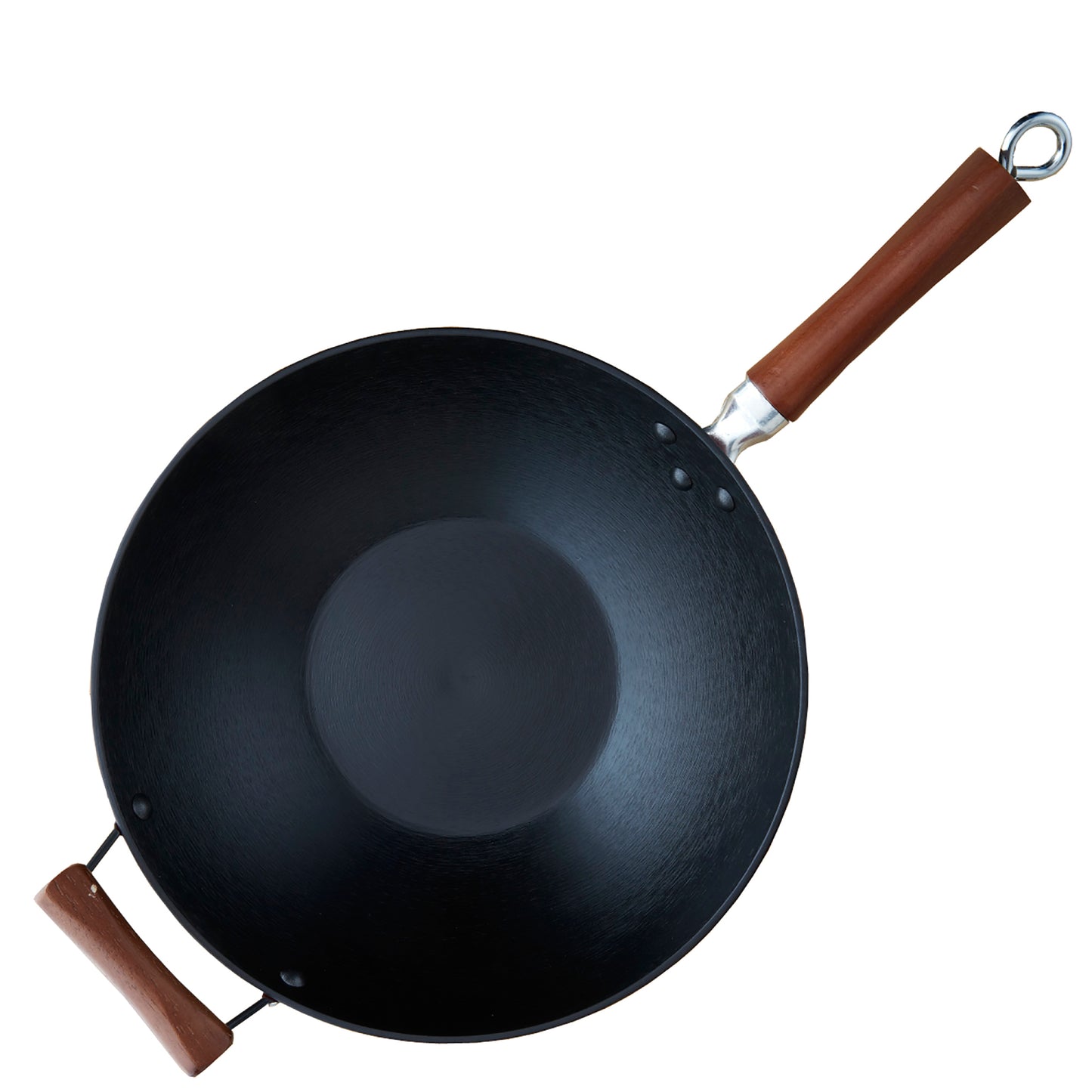 IMUSA 14" PTFE Non-Stick Light Cast Iron Wok with Wood Handle - Black/Red