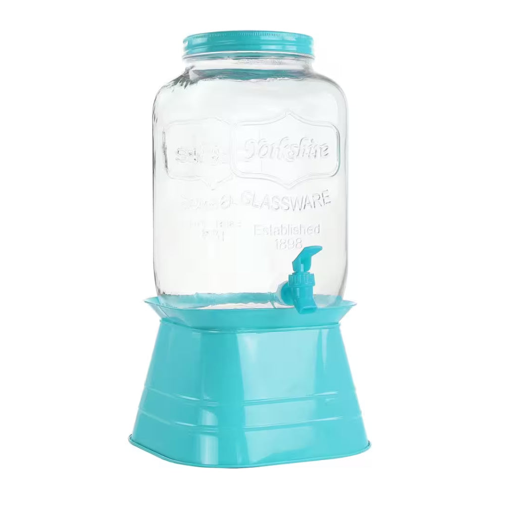 Gibson Home 2 Gallon Glass Mason Jar Dispenser with Metal Lid - Blue