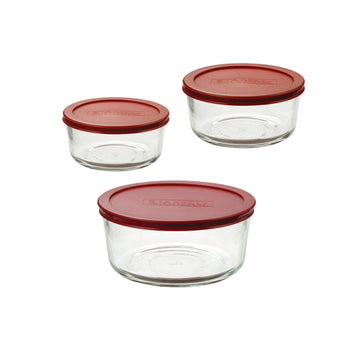 Anchor Hocking Glass Food Storage Set with Lids (6-Piece) - Red/Clear